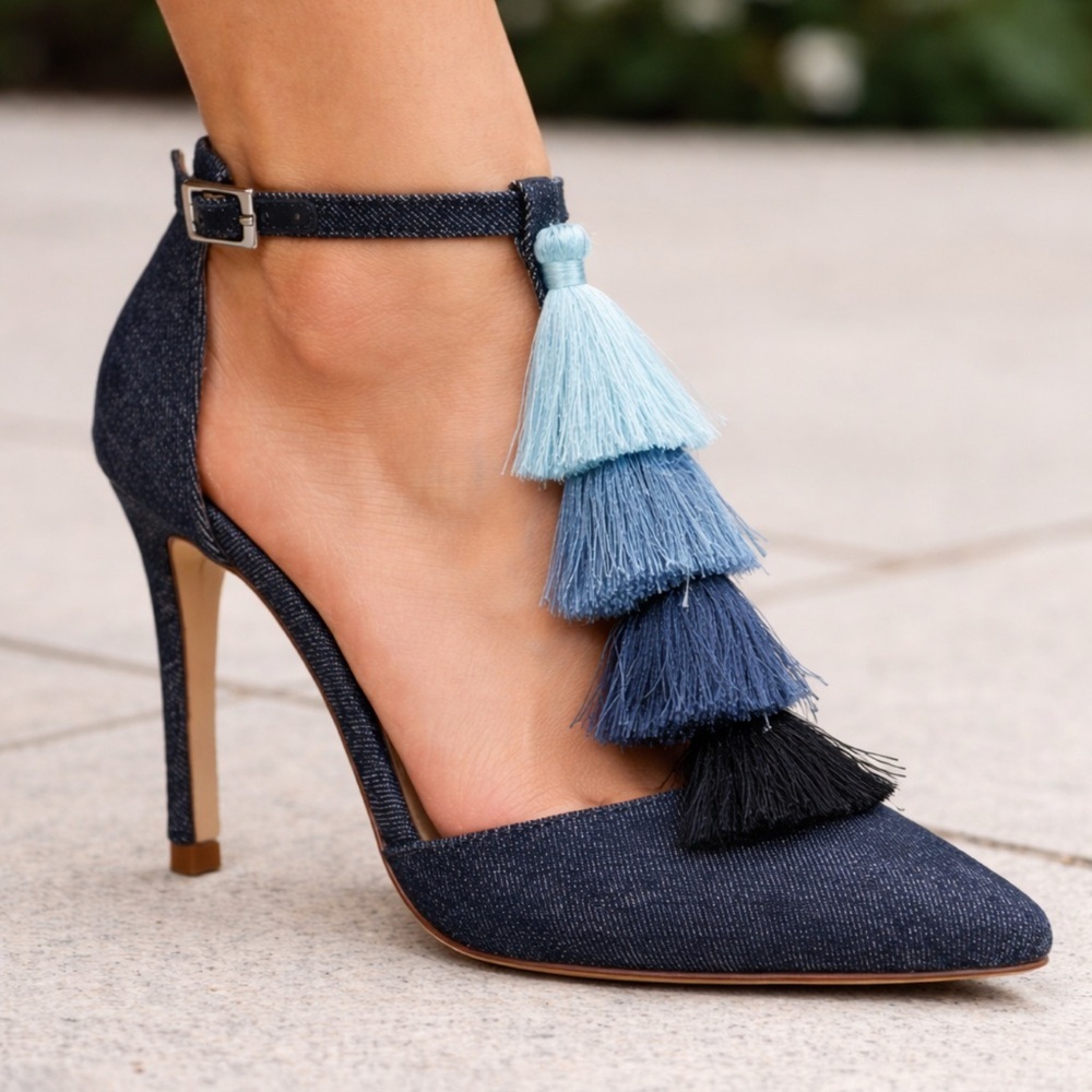 ANTONIO MELANI Denim Heels with Tassels camalia denim point toes size 6